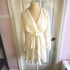 Alter'd‎ State Swiss Dot Tiered Dress Off White Size L Back Zip Party